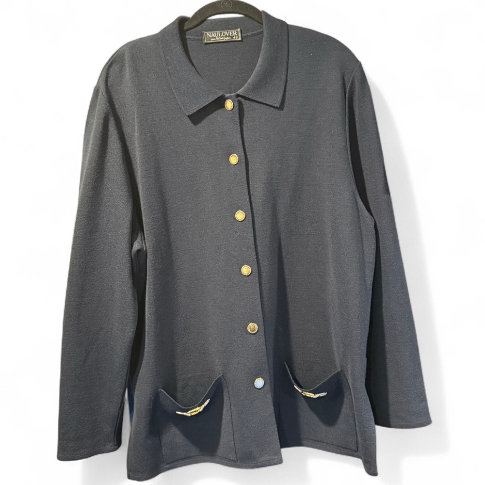 Naulover Navy Knit Cardigan Jacket Size 48 Gold Button Pockets Luxury Nautical